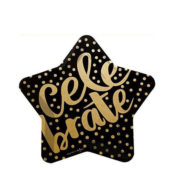 COPY - Celebrate Black and Gold Star Shape Dinner Paper Plates - Picture 1 of 1